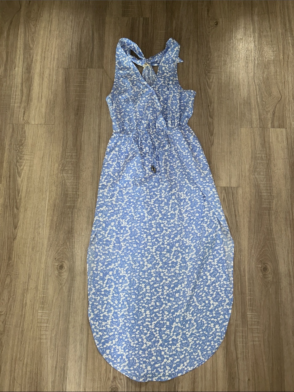 entro Blue and White Floral Maxi Dress with Tie Back